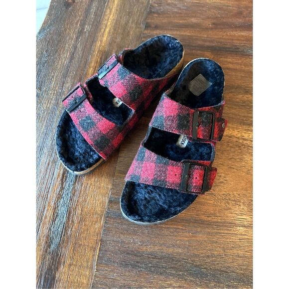 Birkenstock Arizona Shearling black/red Plaid slipper